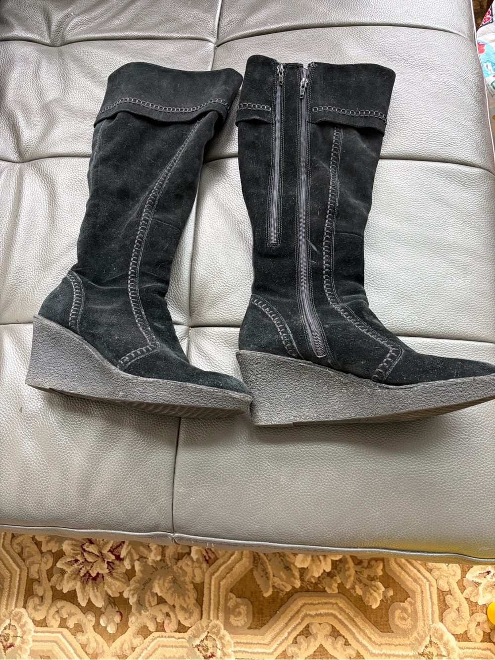 AEROSOLES Black Suede Wedge Knee-High Boots